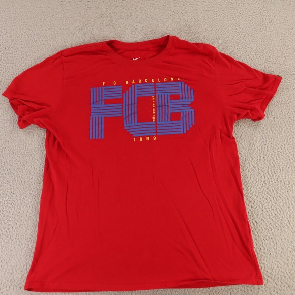 FC Barcelona Shirt Mens L Red Cotton Soccer Football Short Sleeve - Picture 1 of 9